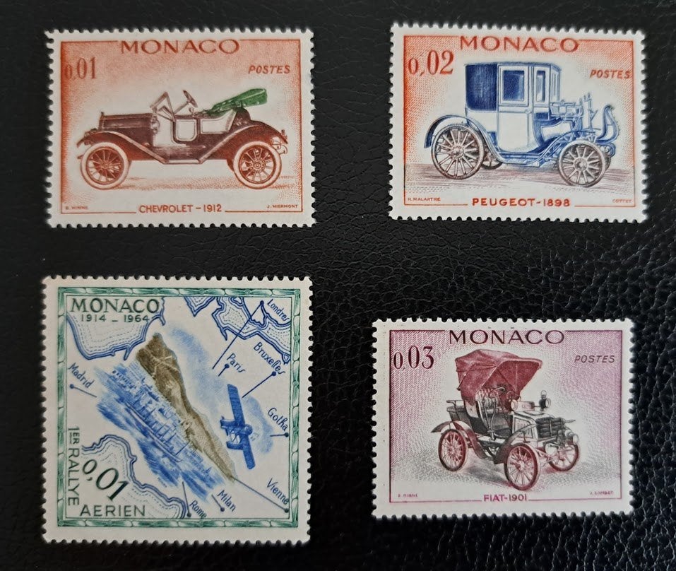 Monaco (4 zegels) postfris - oldtimers, Ophalen of Verzenden, Postfris, Auto's