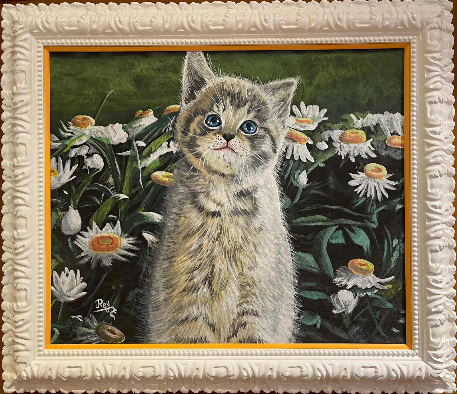 Nieuw schilderij kat/poes La Mirada van Reyes Garcia, Acrylverf, Handgeschilderd, Ophalen of Verzenden, Dieren