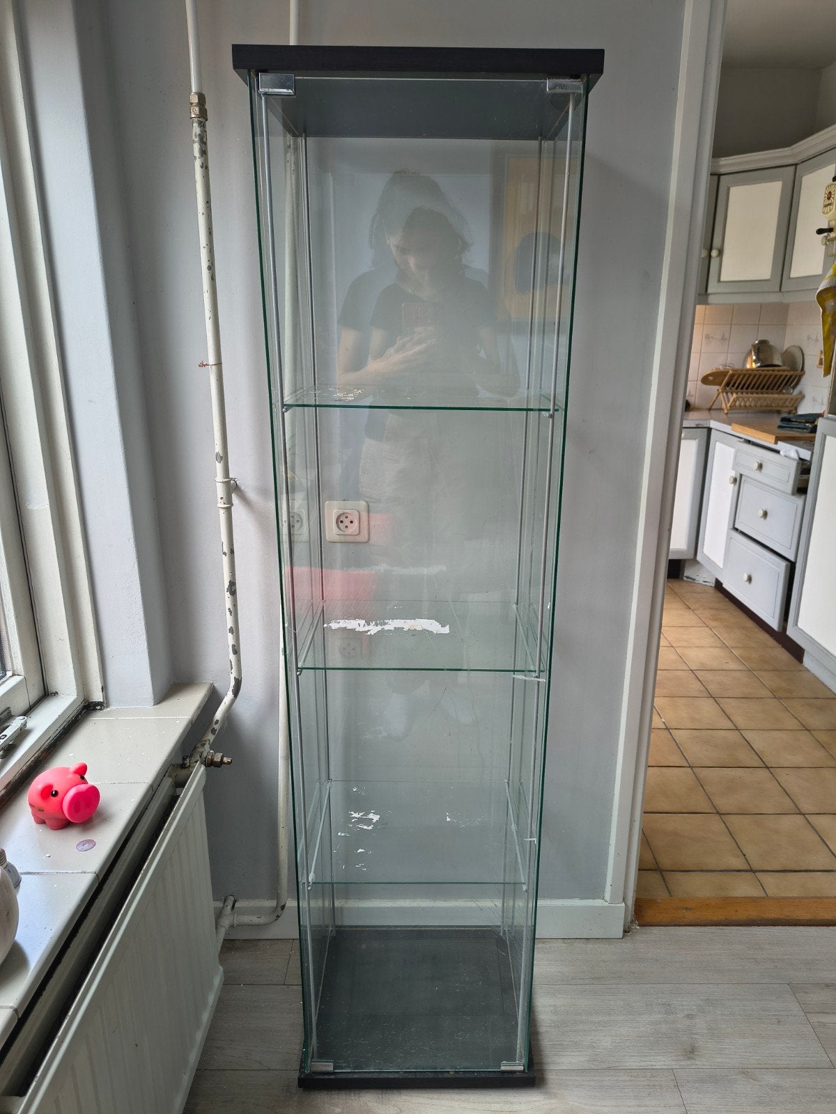 Glazen Vitrinekast, Huis en Inrichting, Kasten | Vitrinekasten, Ophalen, Met plank(en), Minder dan 50 cm, Gebruikt