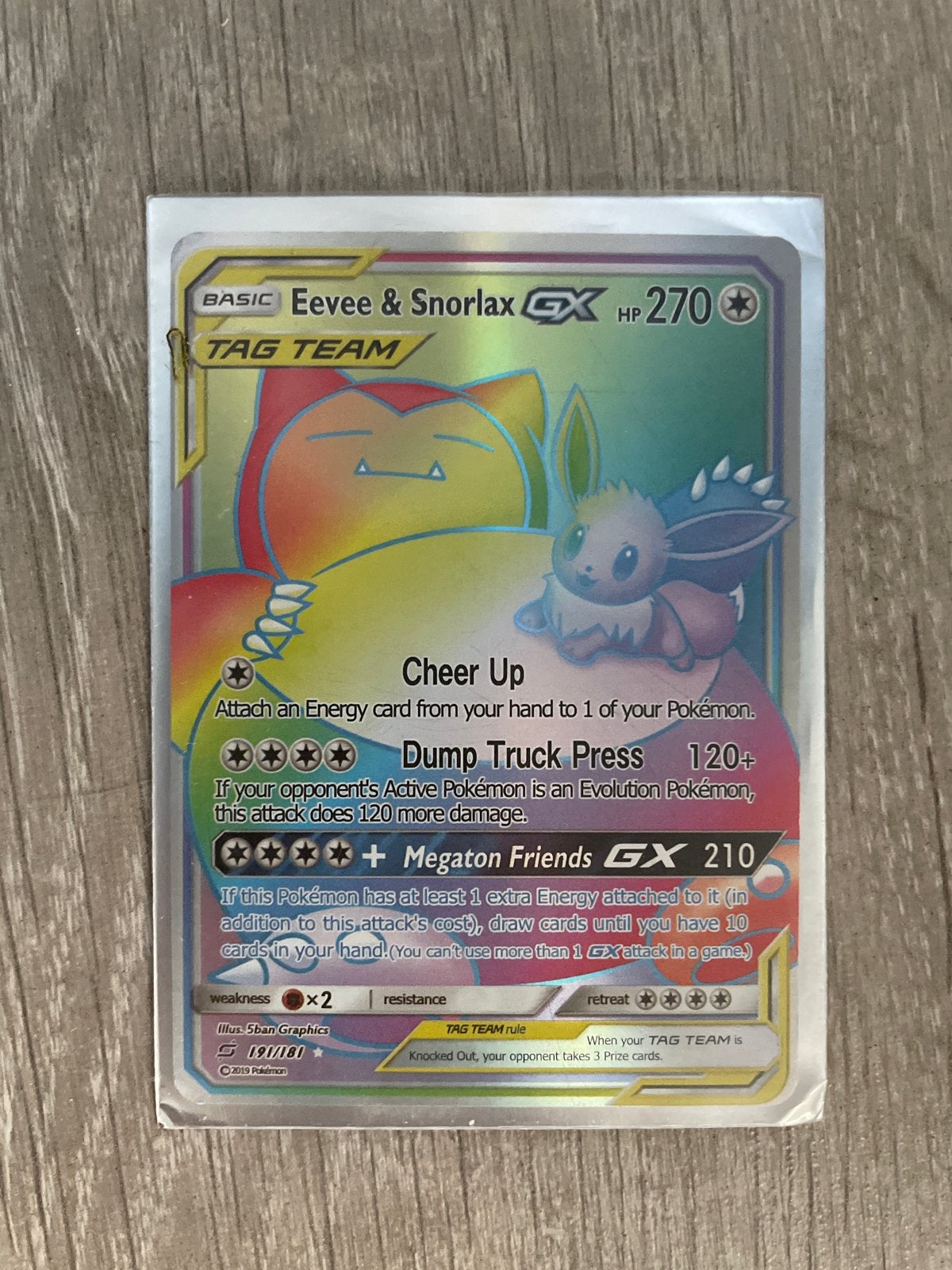 Eevee & Snorlax GX Pokémon Kaart - Zeldzaam!, Hobby en Vrije tijd, Verzamelkaartspellen | Pokémon, Ophalen of Verzenden, Zo goed als nieuw
