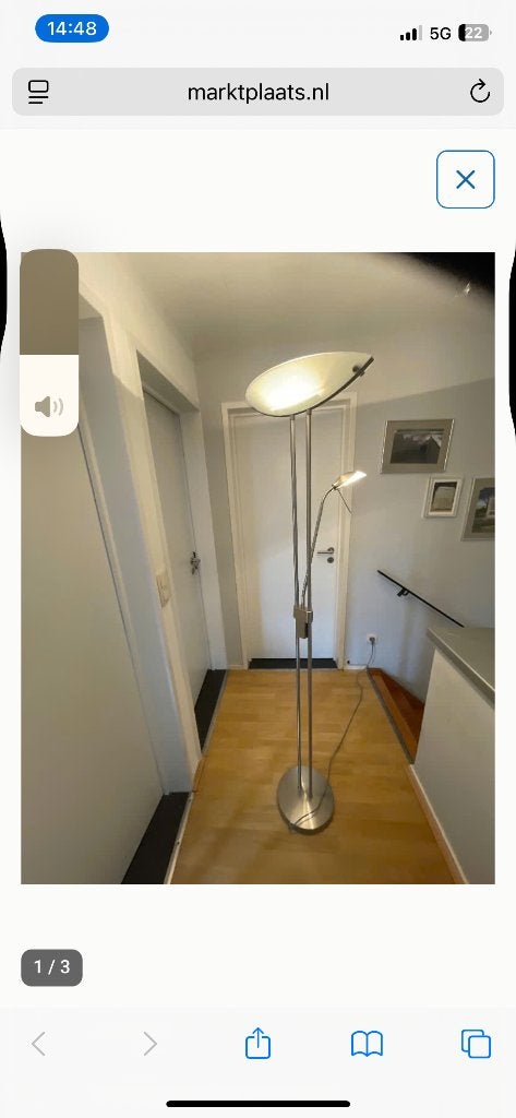 Staande vloerlamp met leeslamp, Overige merken, Zo goed als nieuw, Zilver, Dimbaar