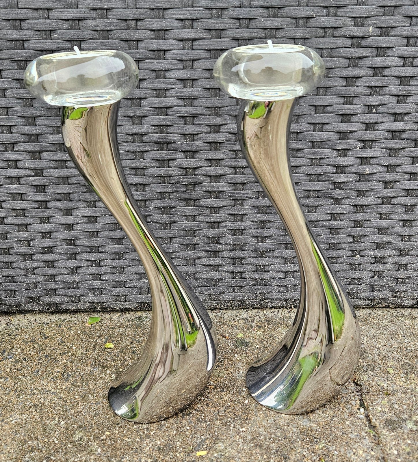 2x Georg Jensen Cobra Kandelaar met waxinelichthouders, Gebruikt, Verzenden, Overige merken, Metaal