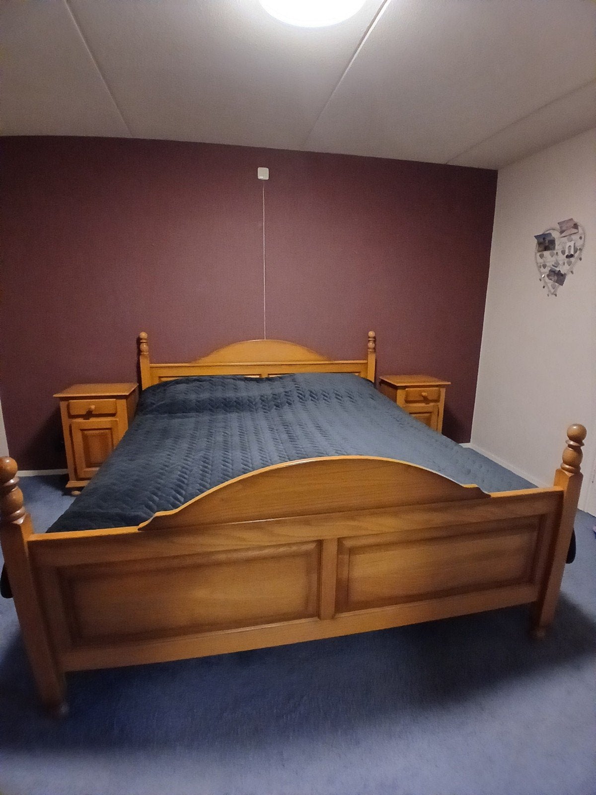 Massief eiken ledikant 180x200 incl. 2 nachtkastjes, Ophalen, Gebruikt, Overige kleuren, Tweepersoons