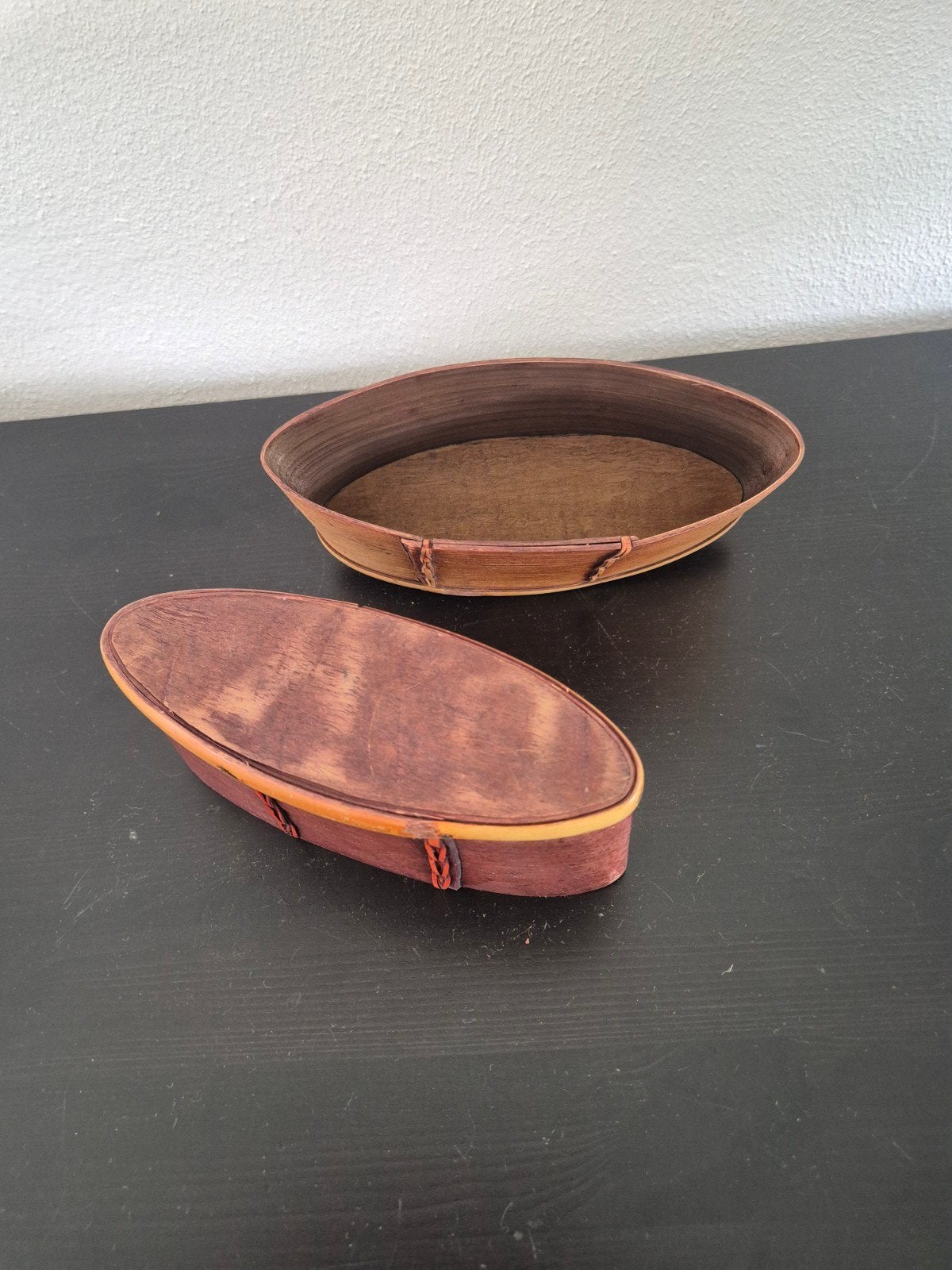 Vintage houten ovale doos met deksel, Antiek en Kunst, Ophalen of Verzenden