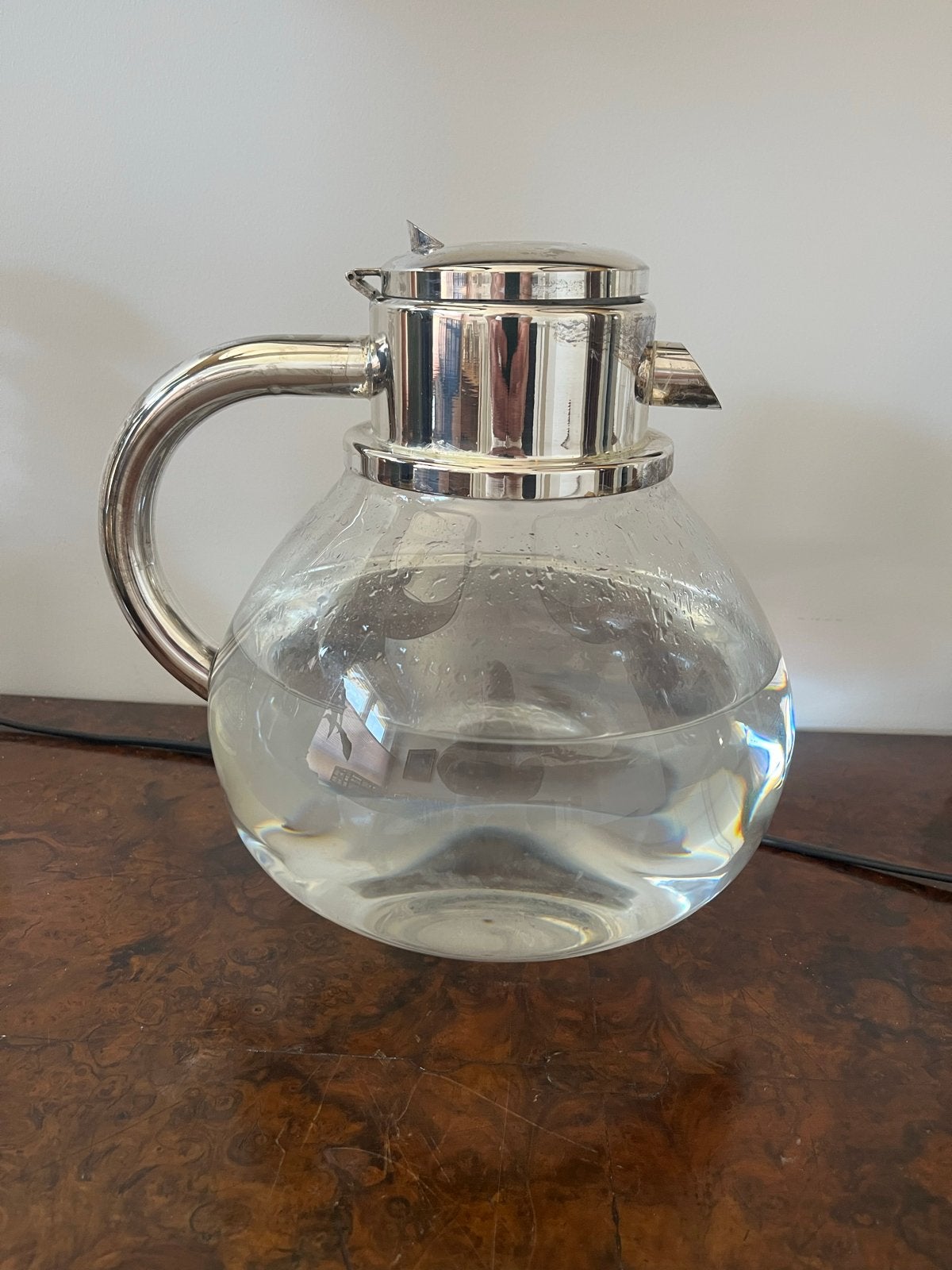 Glazen Waterkan met Verzilverde top., Antiek en Kunst, Ophalen of Verzenden