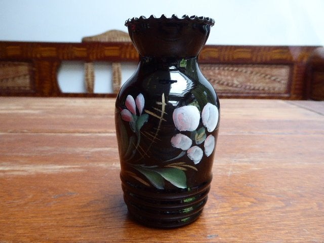 Art deco hyaliet vaasje met bloemen, Doyen, Ophalen of Verzenden