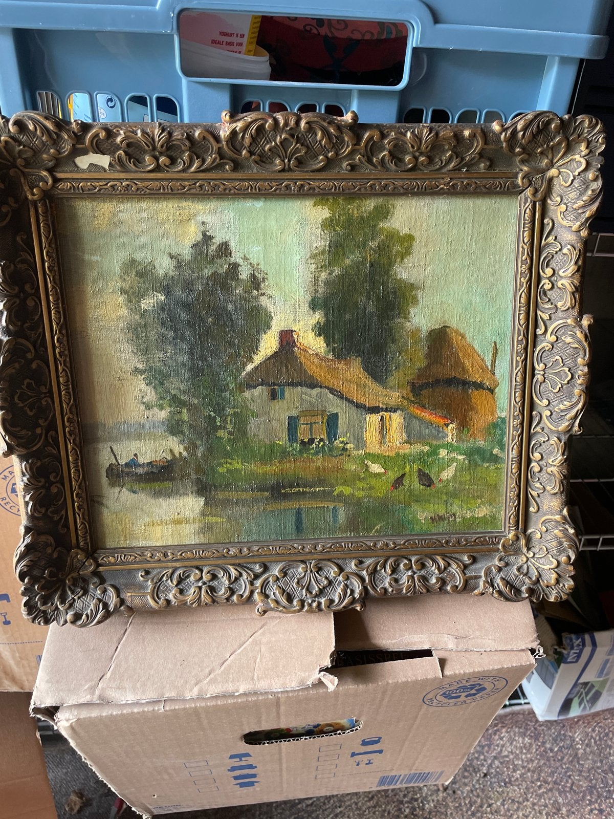 Oud Hollands Landschap Schilderij met Boerderij, Ophalen, Doek, Oud hollands, Landschap