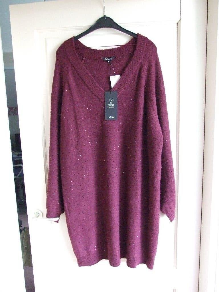 MS Mode nieuwe bordeaux gebreide jurk trui maat XL, Overige kleuren, Maat 46/48 (XL) of groter, Nieuw, Ophalen of Verzenden