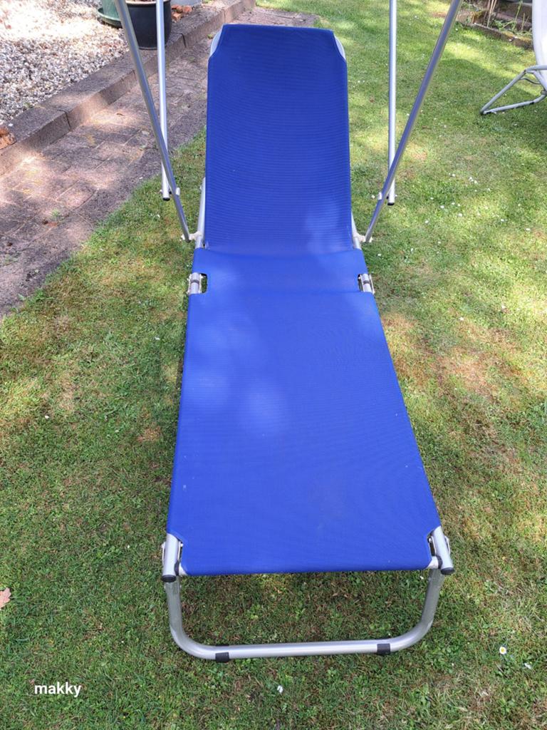 Opvouwbaar Ligbed Ibiza met zonnescherm - Blauw, Tuin en Terras, Ophalen, Gebruikt, Aluminium, Verstelbaar
