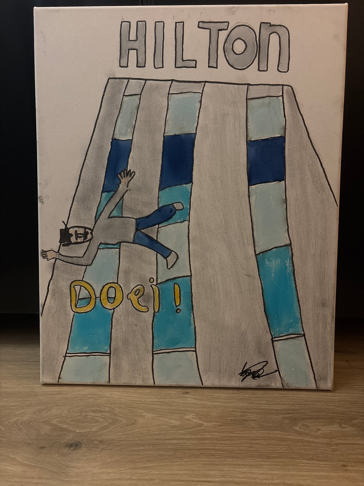 Herman Brood 'Doei!' Hilton Sprong Schilderij, Antiek en Kunst, Ophalen of Verzenden, Gesigneerd, Textiel, Figuren