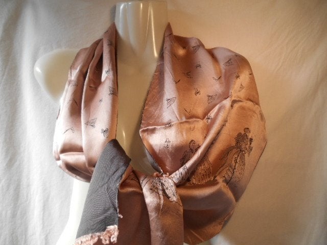 Vintage/ retro satijnen sjaal uit de jaren '50, Verzenden, Gedragen, Maat 46/48 (XL) of groter, Sjaal