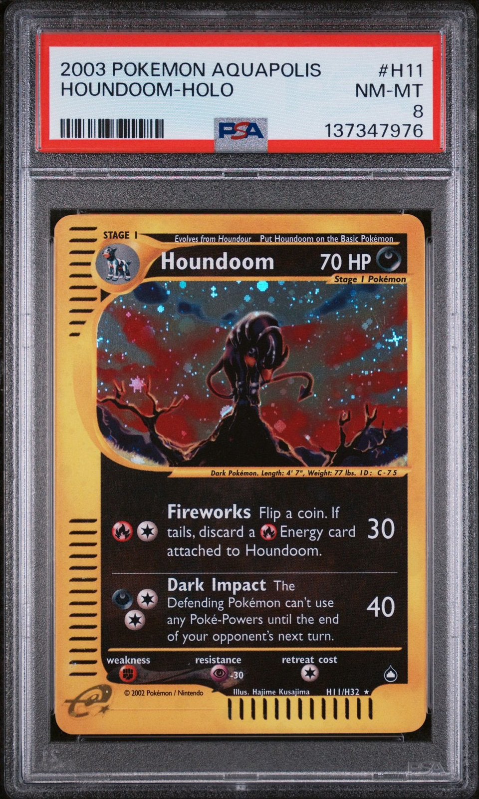Houndoom | Aquapolis | Holo H11 | PSA8 Near Mint, Ophalen, Zo goed als nieuw, Losse kaart, Foil