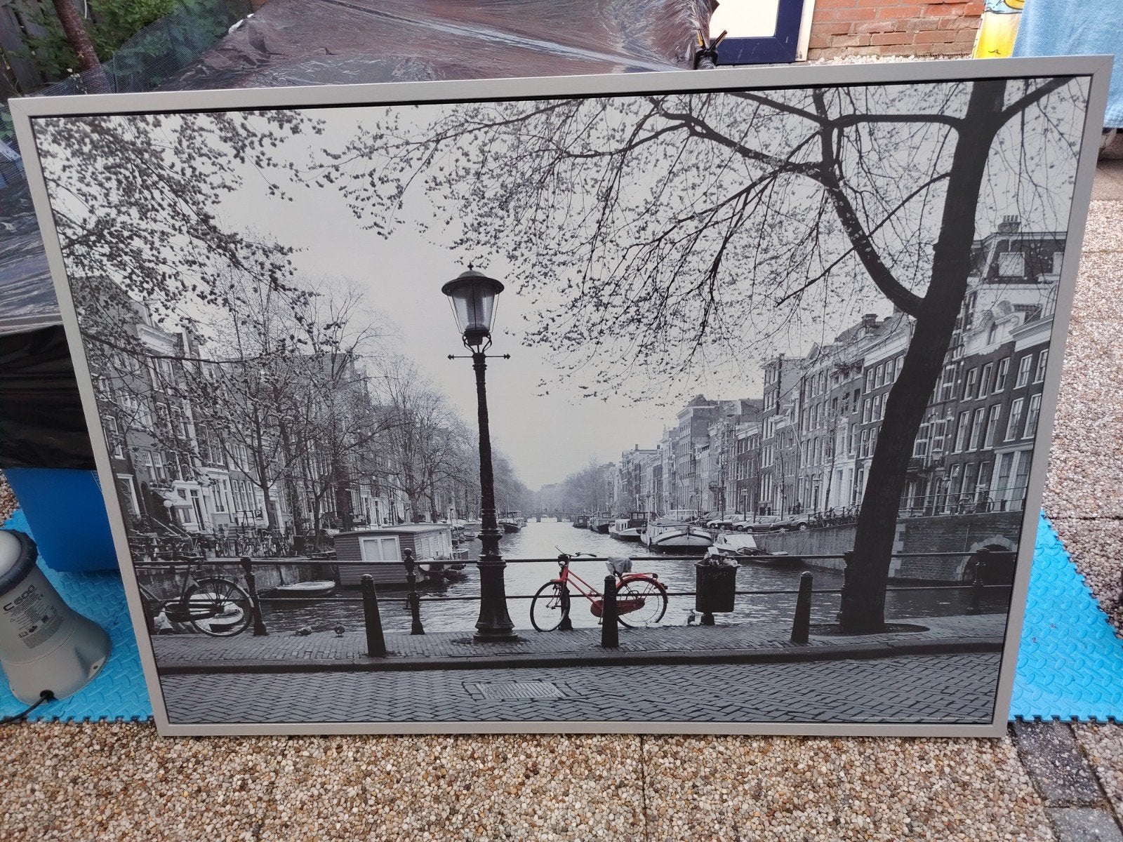 Amsterdam Gracht Zwart-Wit  Schilderij, Ophalen, 125 cm of meer, Zo goed als nieuw, Schilderij