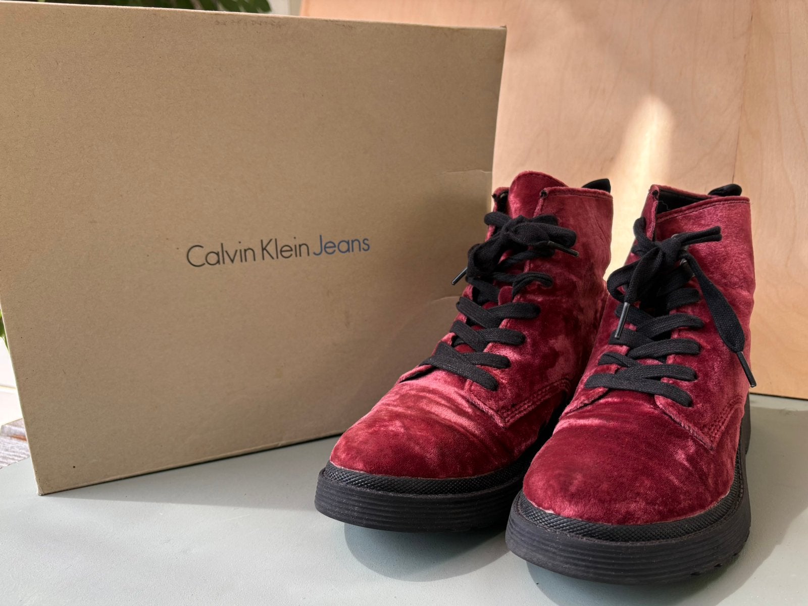 Calvin Klein Jeans veterboots in velvet, maat 39, Overige kleuren, Lage of Enkellaarzen, Ophalen of Verzenden, Zo goed als nieuw
