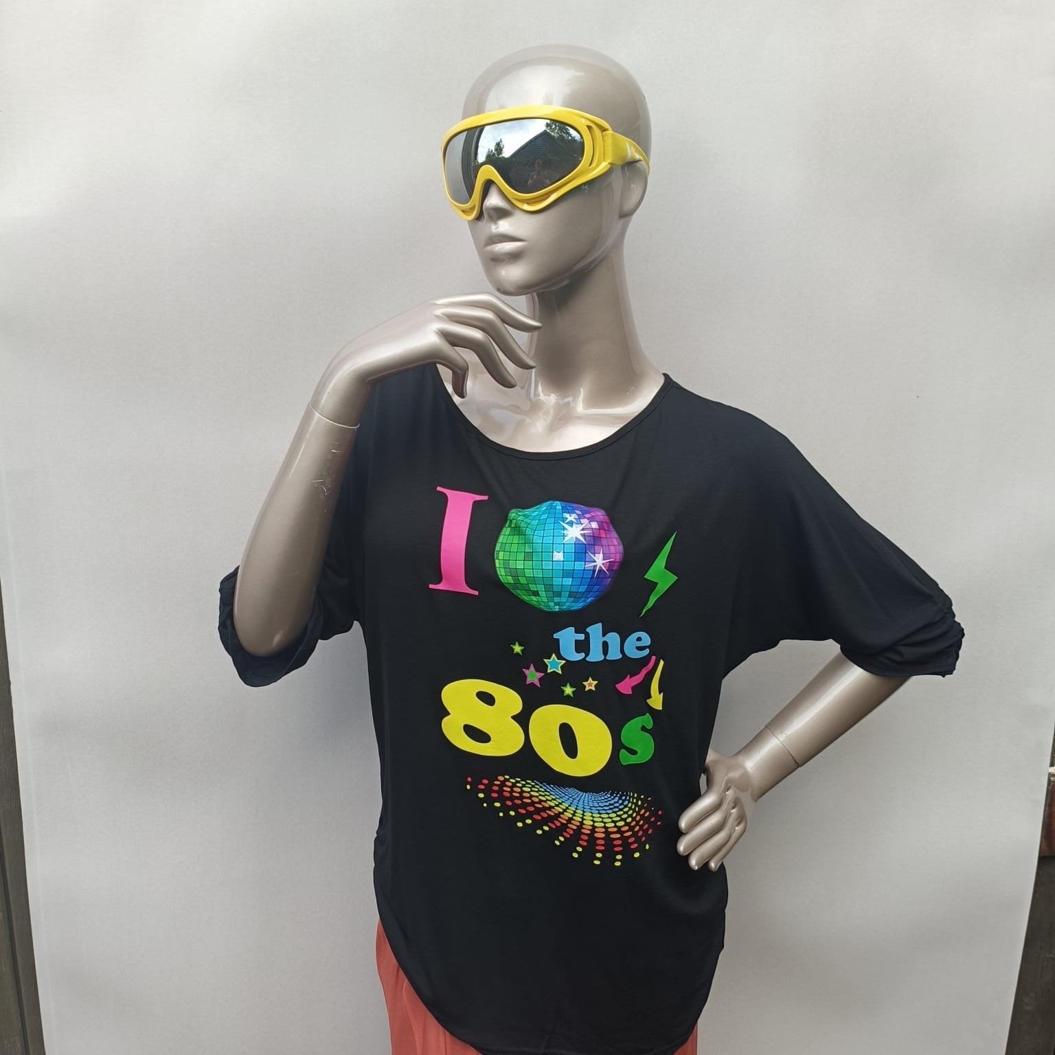 Zwart T-shirt 'I love the 80s' met kleurrijke print, Maat 38/40 (M), Zwart, Nieuw, Ophalen of Verzenden