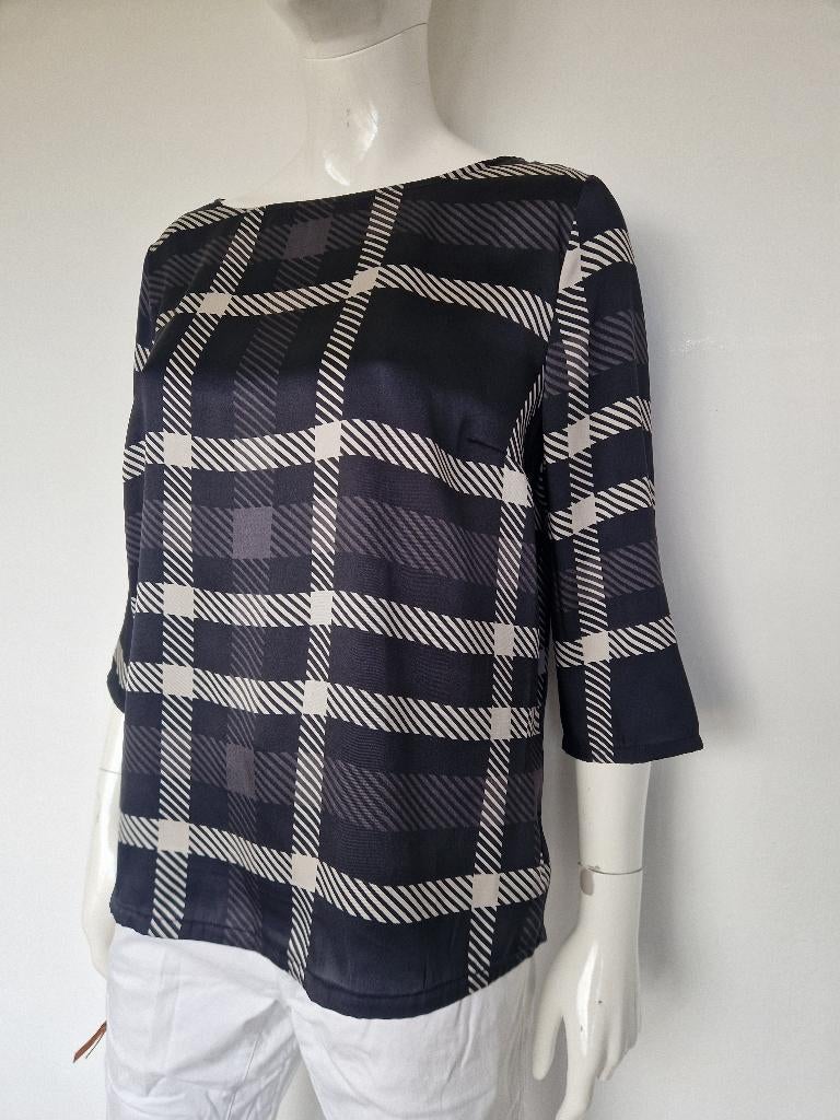 Monari top. Maat 40, Zwart/wit/ruitprint., Maat 38/40 (M), Monari, Nijmegen, Zwart