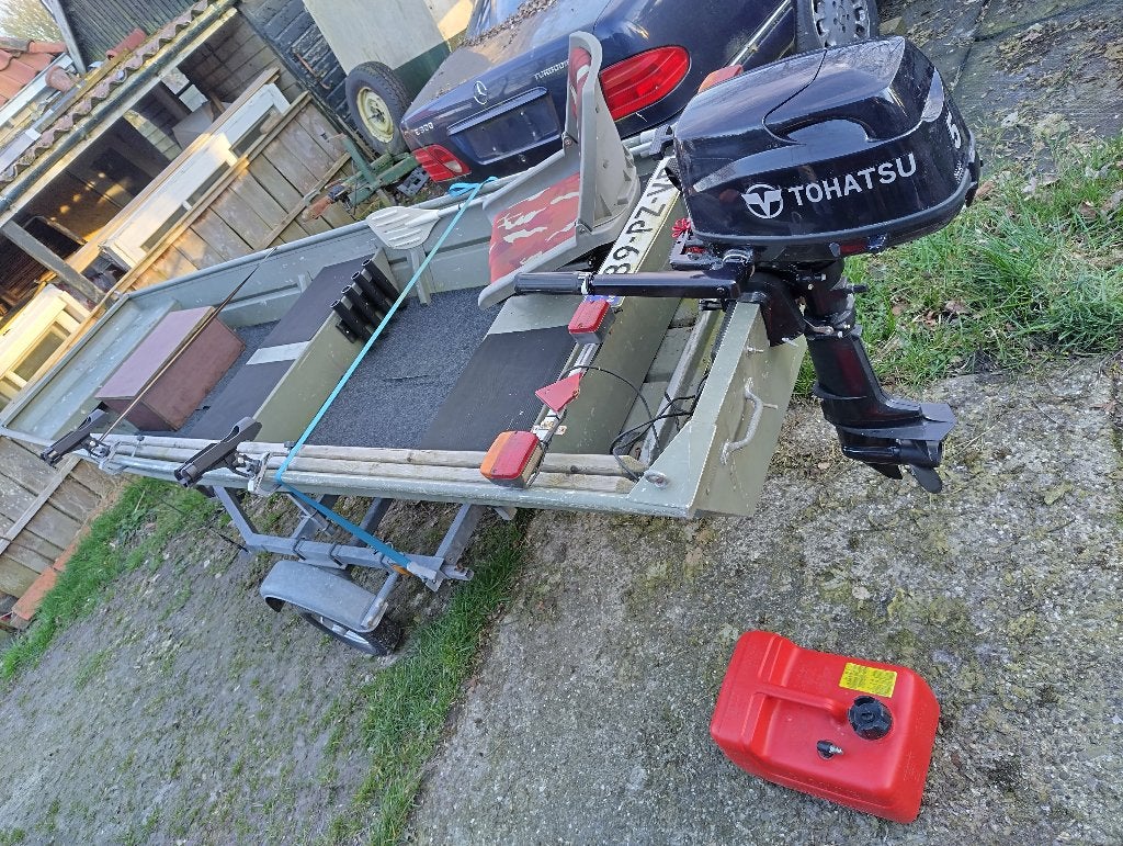 Aluminium (vis)boot met trailer en zgan tohatsu motor, Watersport en Boten, Ophalen, Overige merken, Gebruikt, Tot 10 pk