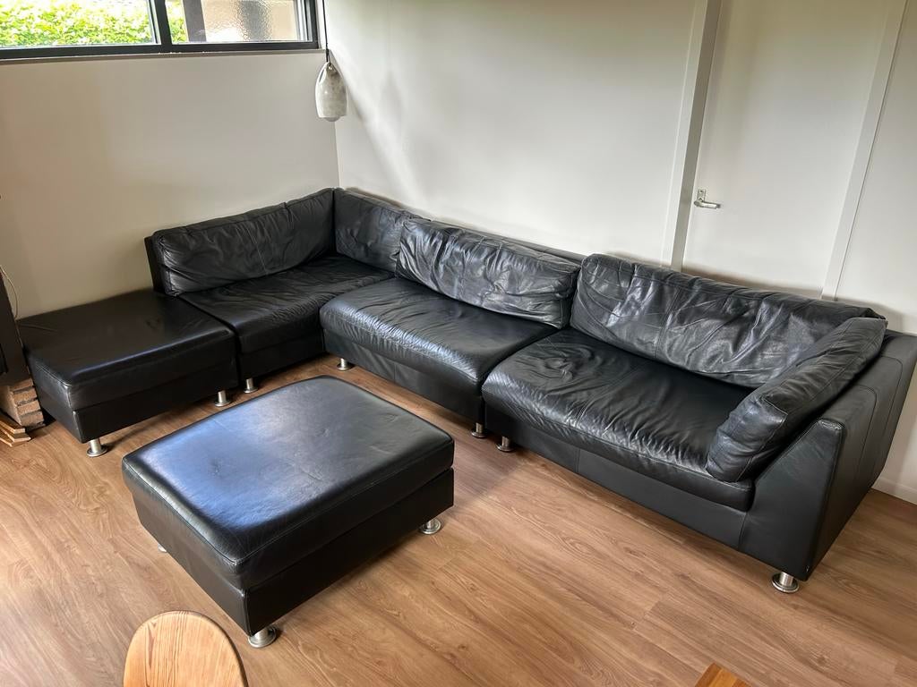 Leren hoekbank Rolf Benz - Zwart, Ophalen, Gebruikt, 100 tot 125 cm, Hoekbank