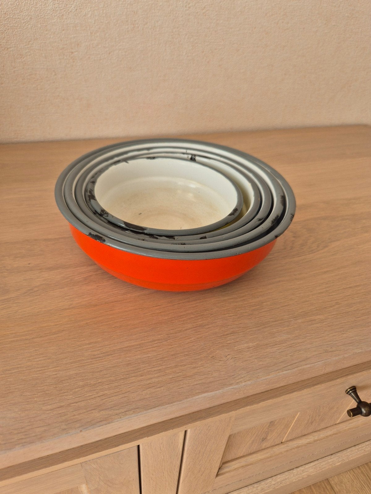 emaile schalen set, Ophalen of Verzenden, Gebruikt, Rond, Schaal