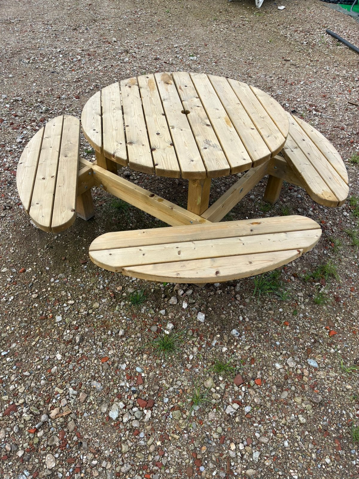 Picknicktafel 8 persoons, Tuin en Terras, Ophalen, Zo goed als nieuw, Rond, Hout