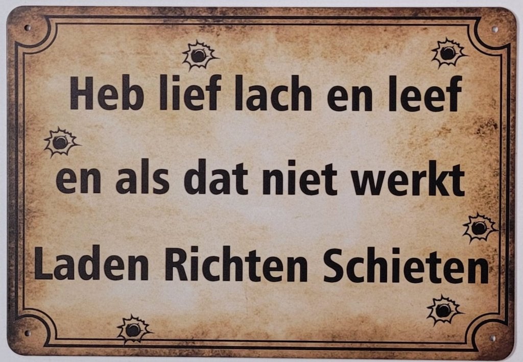Lief laden richten schieten reclamebord van metaal wandbord, Info@deconoord.nl, Deco Noord, Nieuw, Ophalen of Verzenden