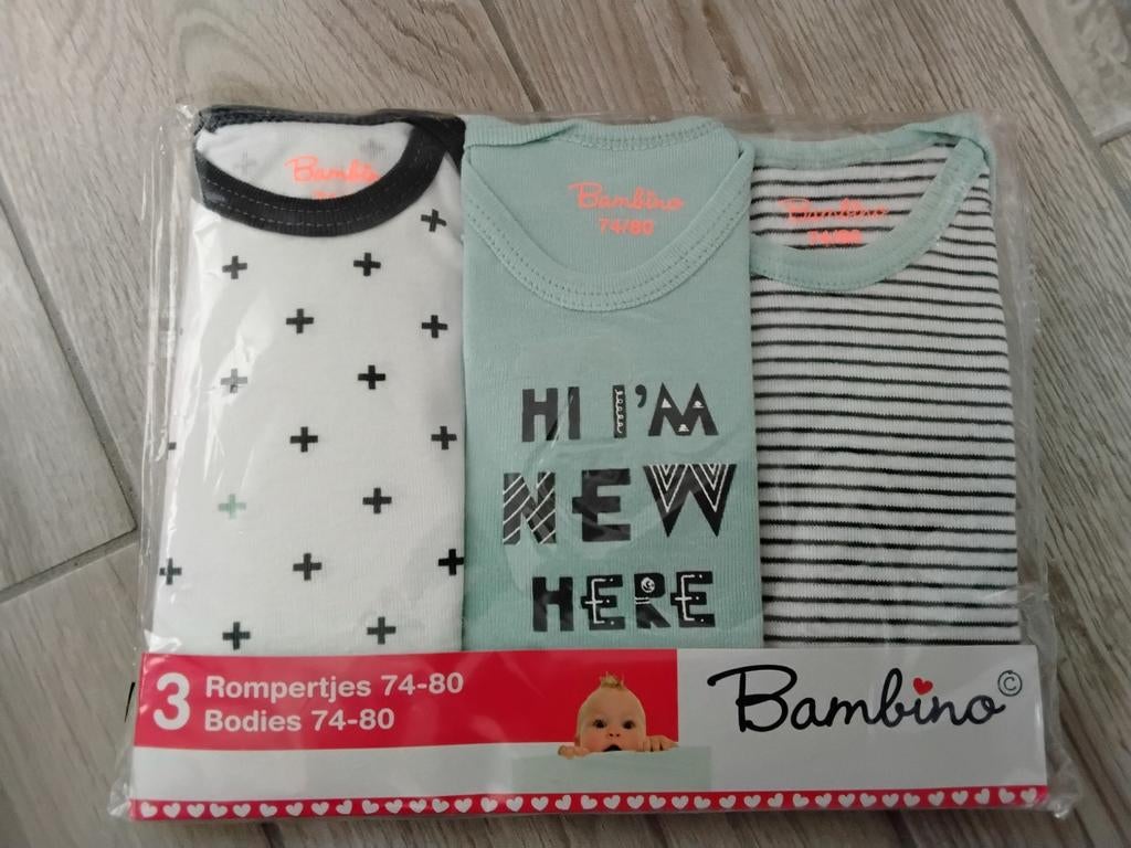 3-pack Bambino Rompertjes 74-80 Nieuw, Nacht- of Onderkleding, Jongetje of Meisje, Nieuw, Ophalen of Verzenden