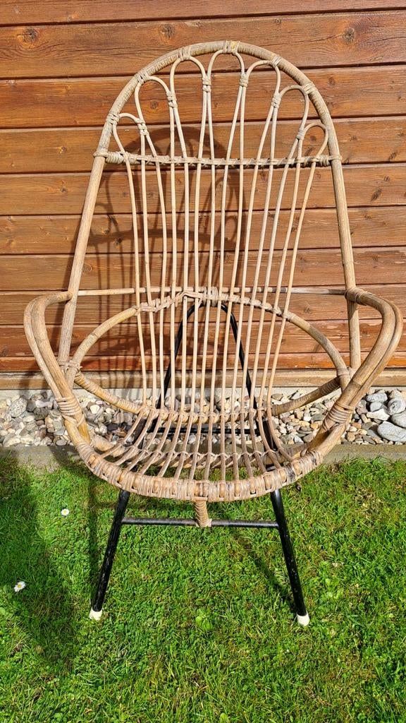 Vintage rohe rotan stoel fauteuil, hoge rugleuning, Verzenden