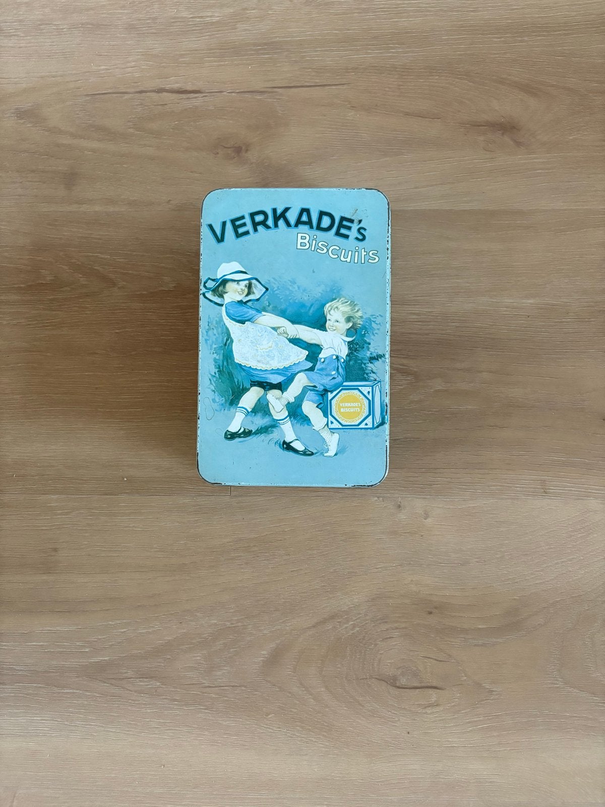 Vintage Verkade's Biscuits blik - nostalgisch design, Verzamelen, Blikken, Ophalen of Verzenden, Gebruikt, Koek(jes), Verkade