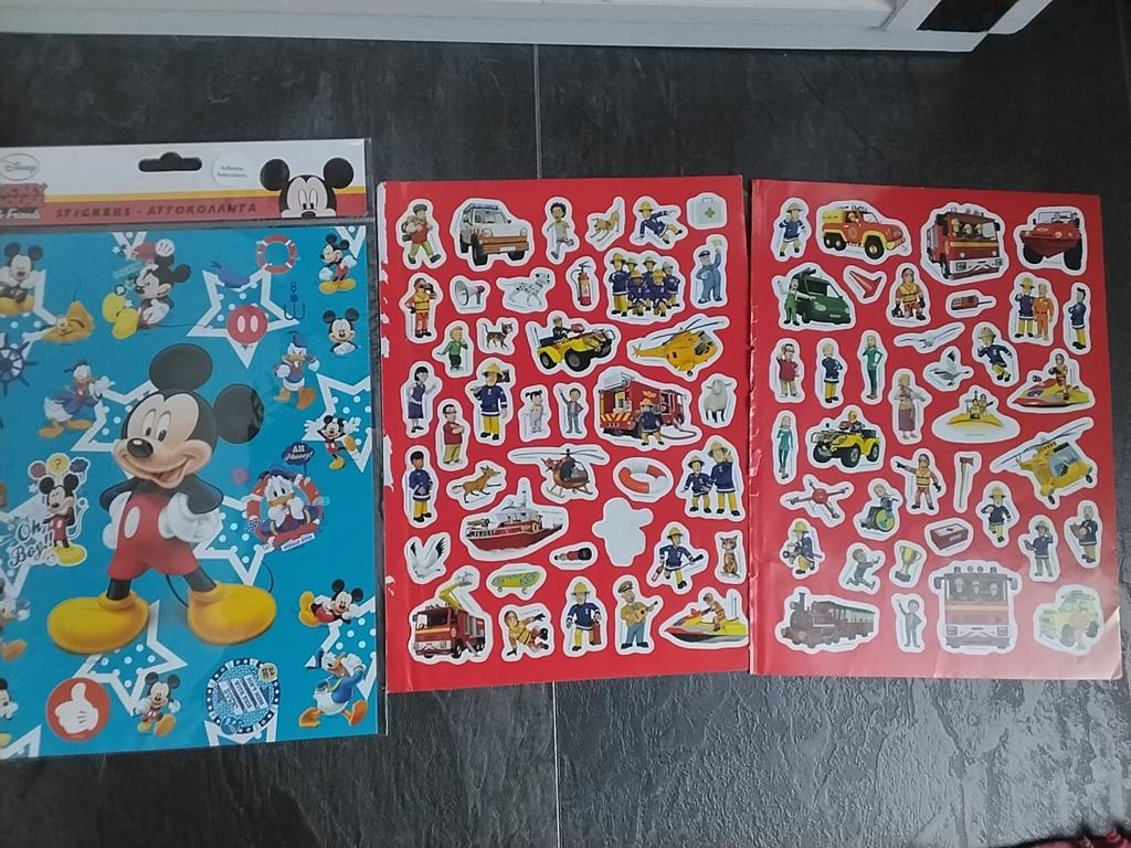 Mickey Mouse en Brandweerman Sam Stickerboeken, Ophalen of Verzenden, Gebruikt, Strip of Tekenfilm