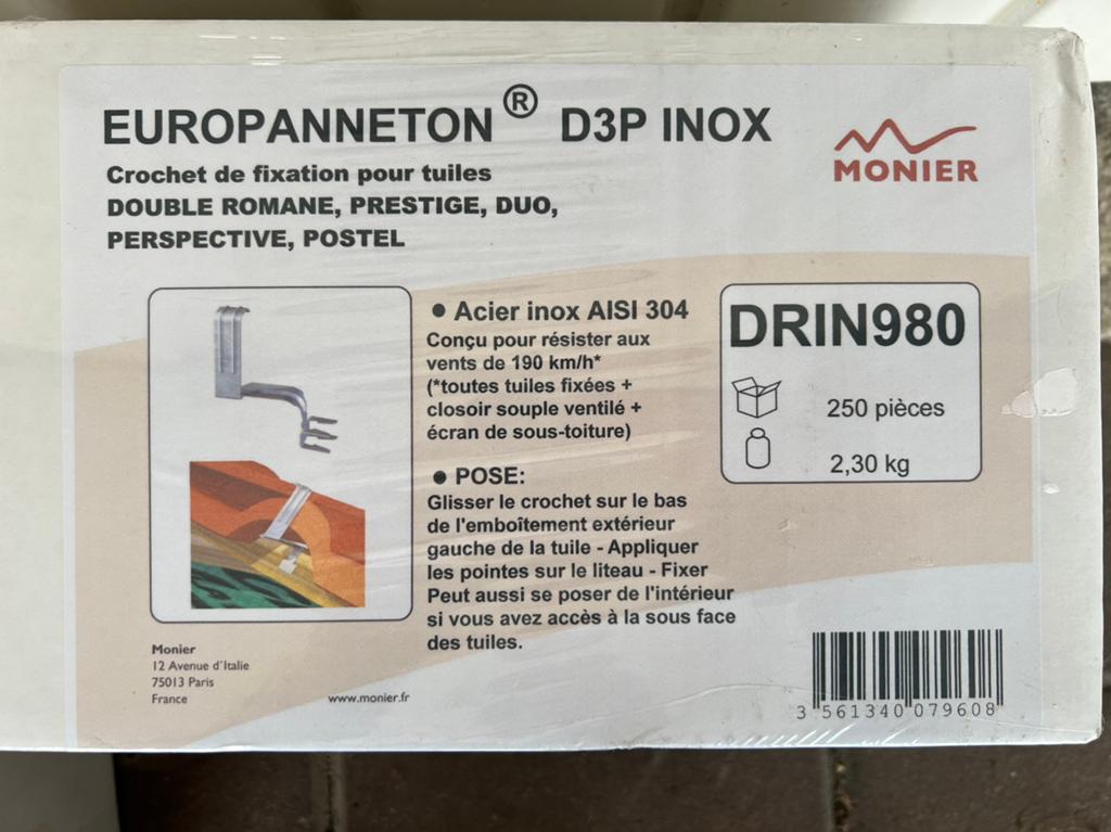 Monier Europanneton D3P Inox dakpanhaken, ca. 350 stuks, Doe-het-zelf en Verbouw, Dakpannen en Dakbedekking, Overige typen, Nieuw
