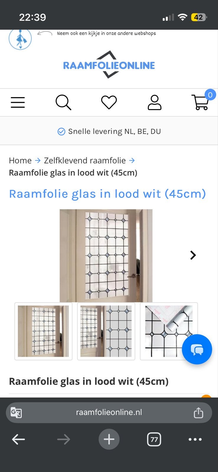 Raamfolie glas in lood wit (45cm), Minder dan 80 cm, Glas in lood, Nieuw, Glasplaat