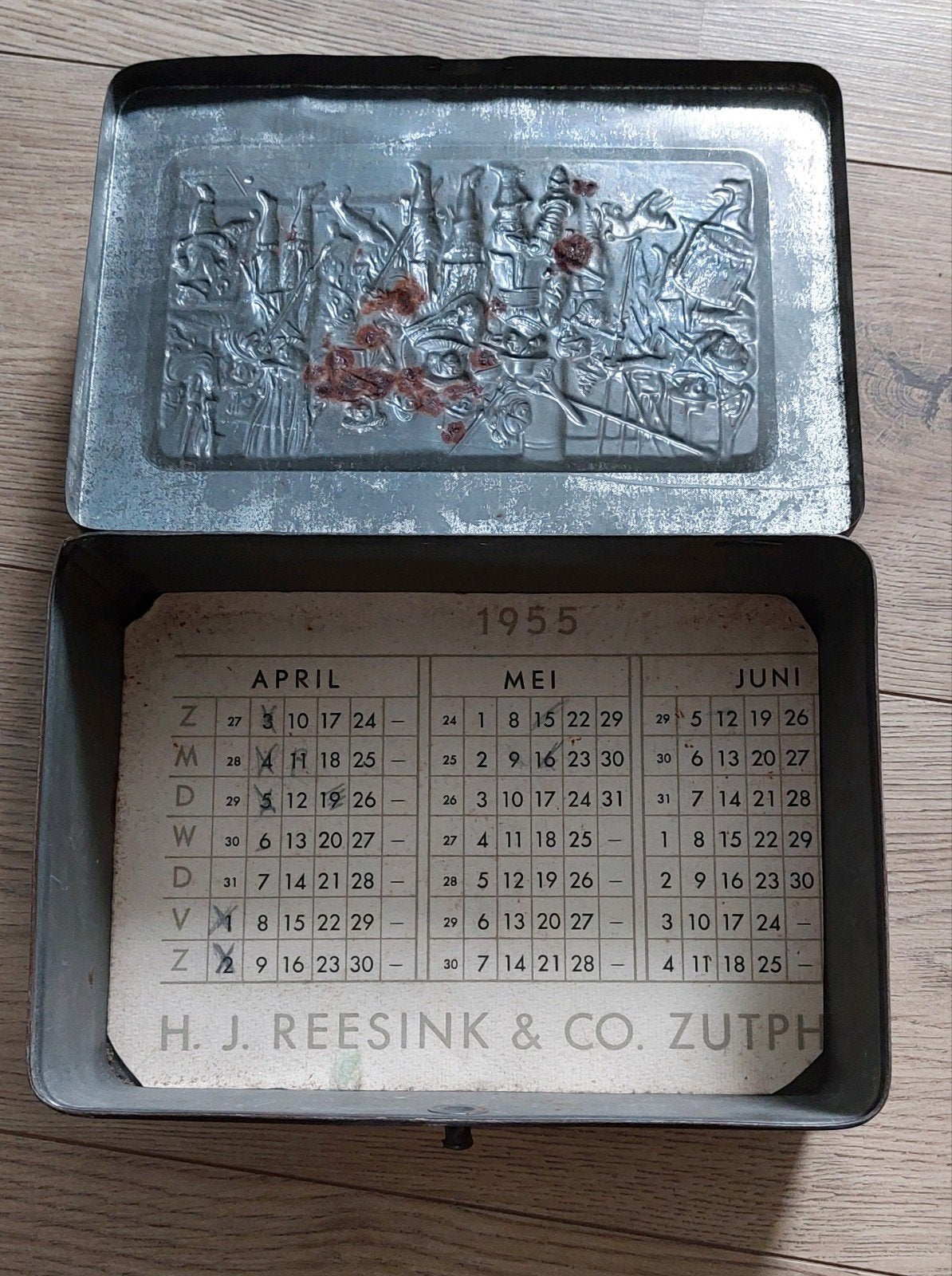 Vintage blik uit 1955 met voorop de nachtwacht, Ophalen of Verzenden
