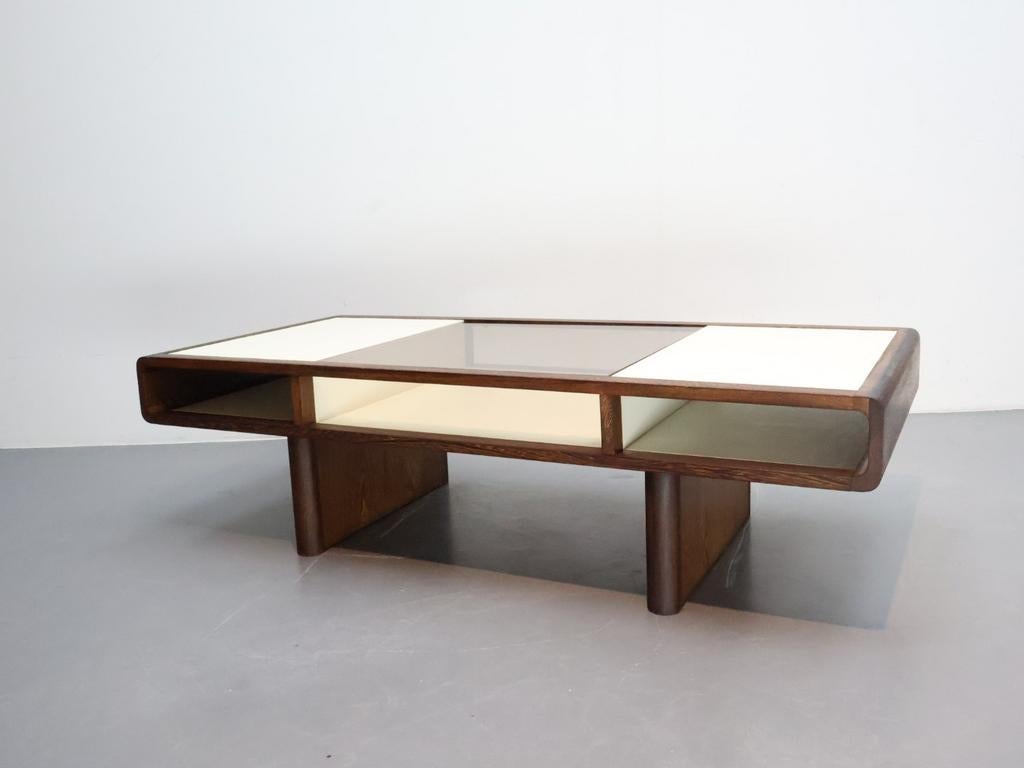 Vintage Wenge Salontafel met Rookglas - Space Age Stijl, Ophalen, Space Age, Vintage, Gebruikt, Onbekend@voorbeeld.com