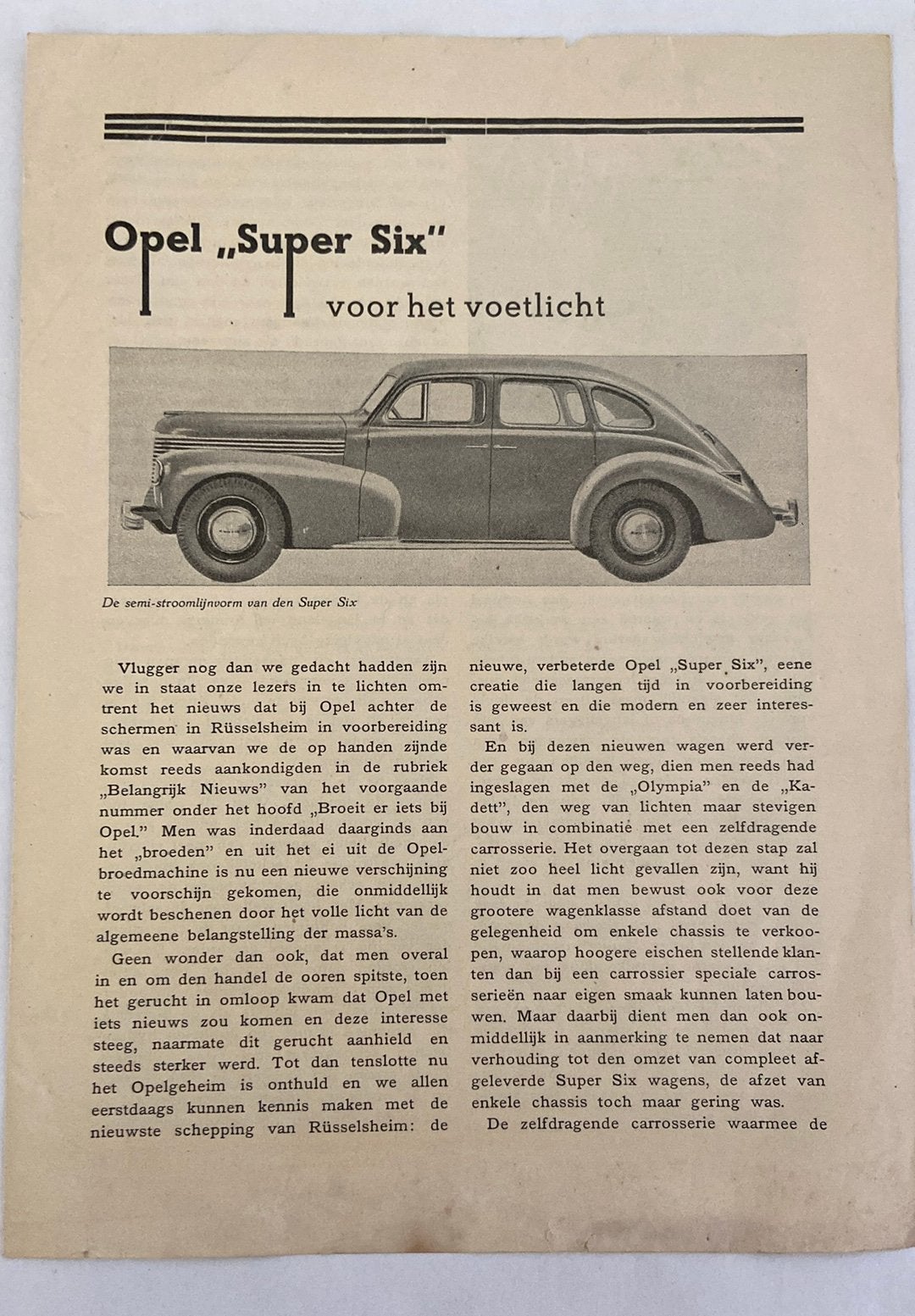 Opel Super Six (Kapitän) 1939 artikel, Ophalen of Verzenden, Gelezen, Opel