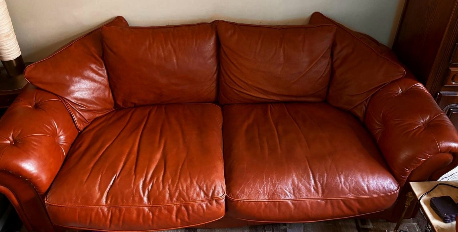 Comfortabele leren bank en  2 fauteuils - Zo goed als nieuw, Huis en Inrichting, Banken | Bankstellen, Ophalen, Driepersoons, Zo goed als nieuw
