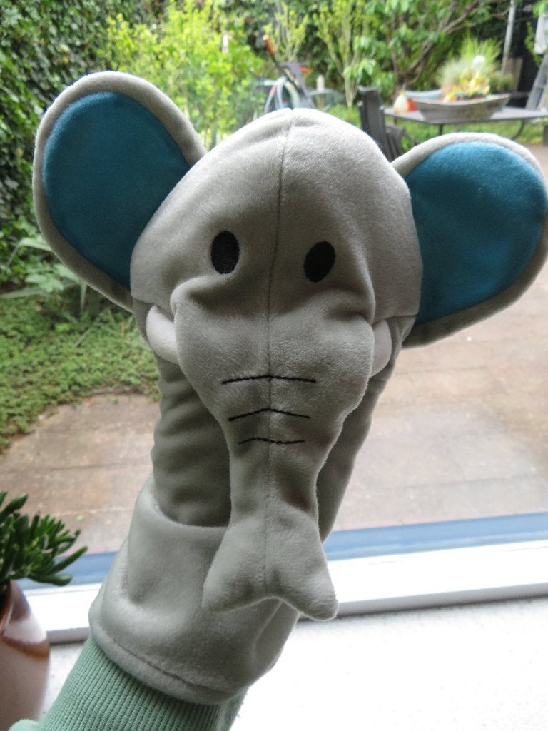 Handpop Dierentuin IKEA olifant met slagtanden poppenkastpop, IKEA, Grijs, Ophalen of Verzenden, Zo goed als nieuw