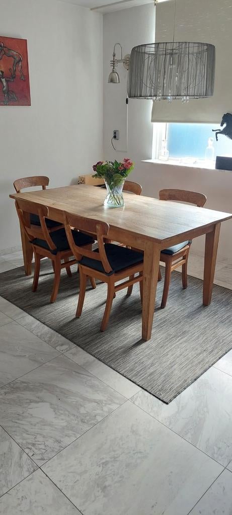 Teakhouten tafel met 4 of 6 stoelen, Ophalen of Verzenden, Gebruikt, 4 tot 6 stoelen