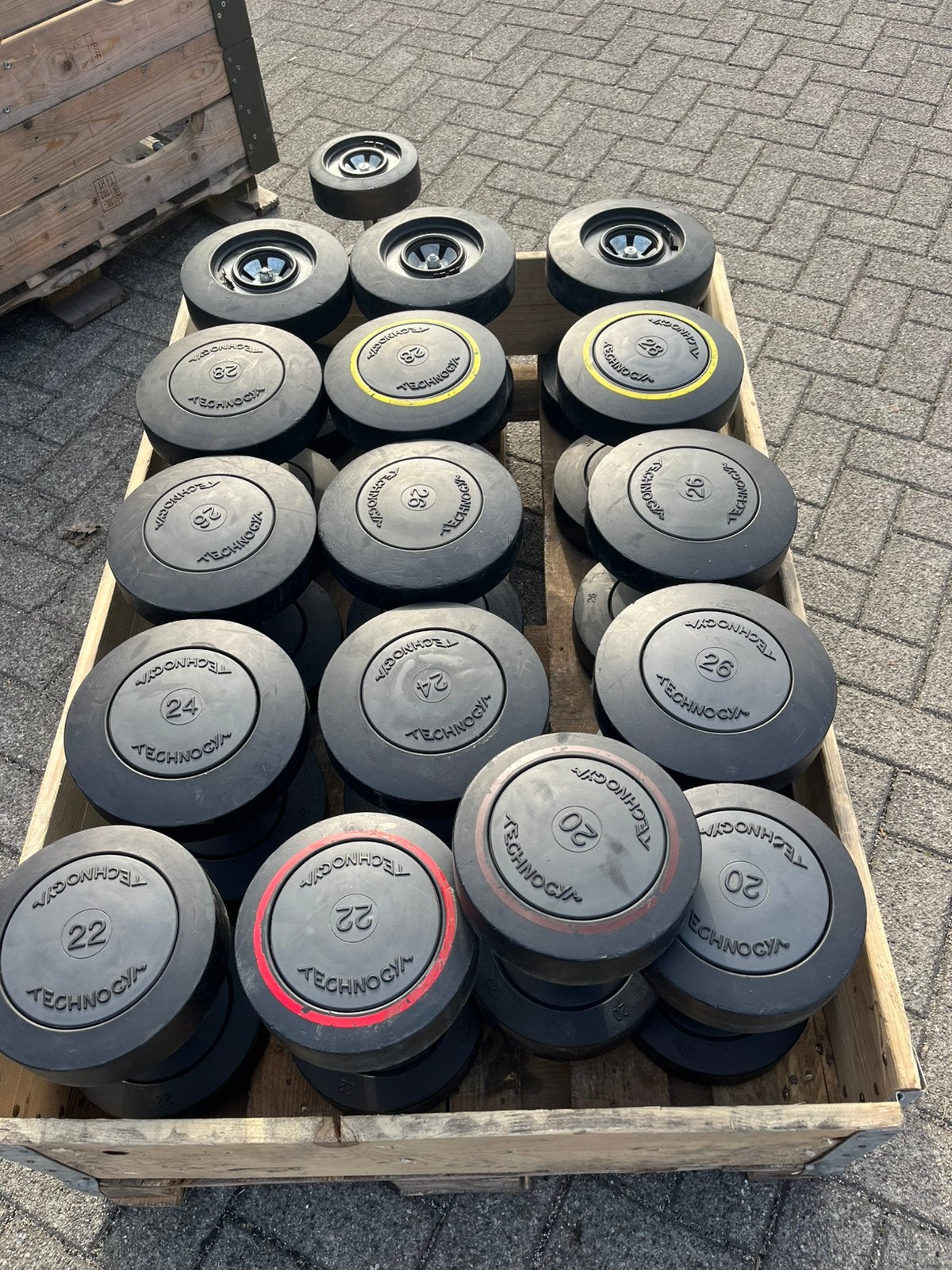 Technogym dumbbells 20-42 kg gewichten, Sport en Fitness, Fitnessmaterialen, Ophalen, Dumbbells, 20-42 kg, Gebruikt