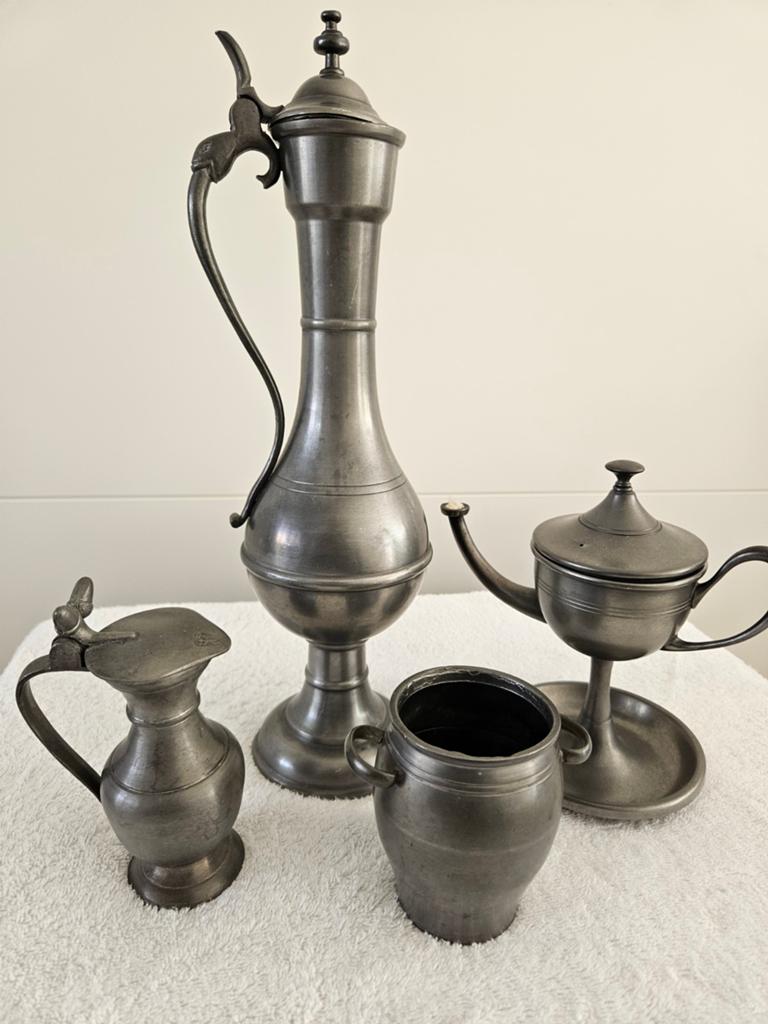 Antieke tinnen kan en olielamp set, Antiek en Kunst, Antiek | Tin, Ophalen of Verzenden