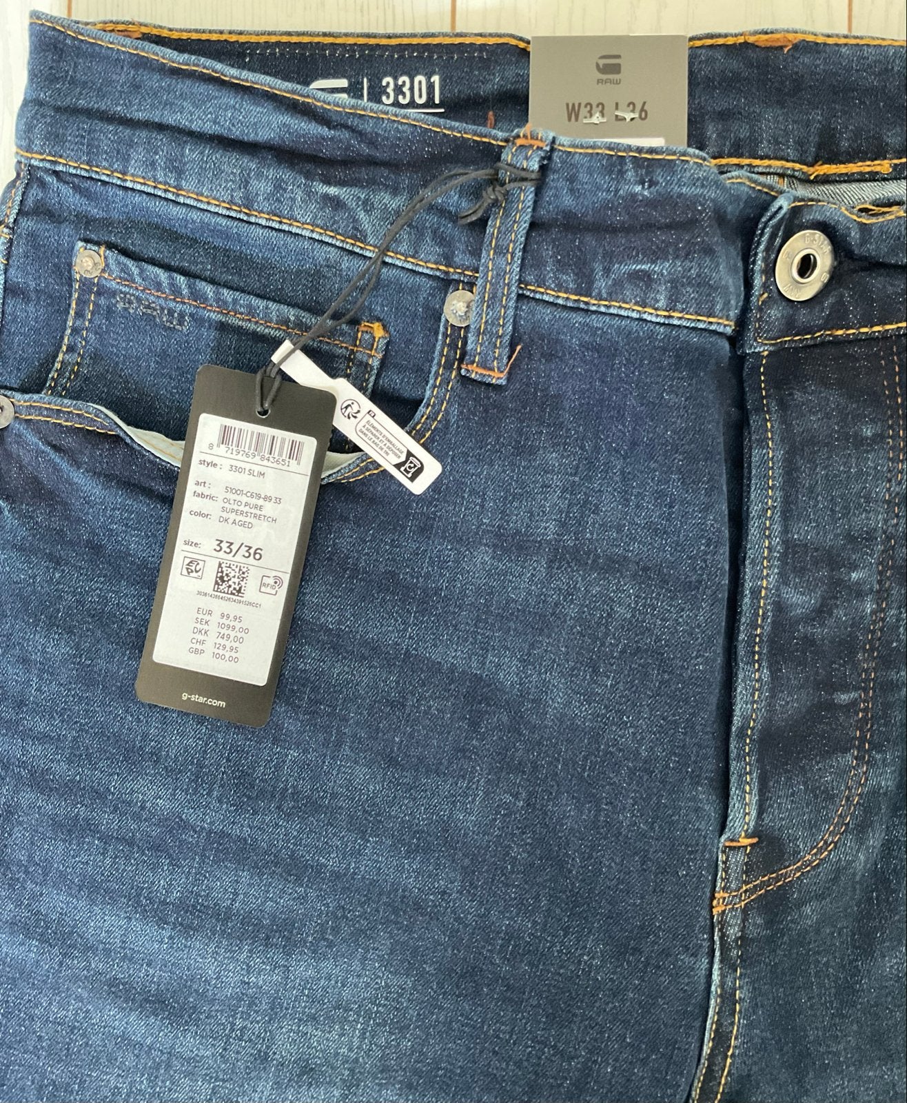 G-Star 3301 Slim Jeans W33 L36 - Nieuw met kaartjes, Ophalen of Verzenden, Nieuw, Blauw, W33 - W34 (confectie 48/50)