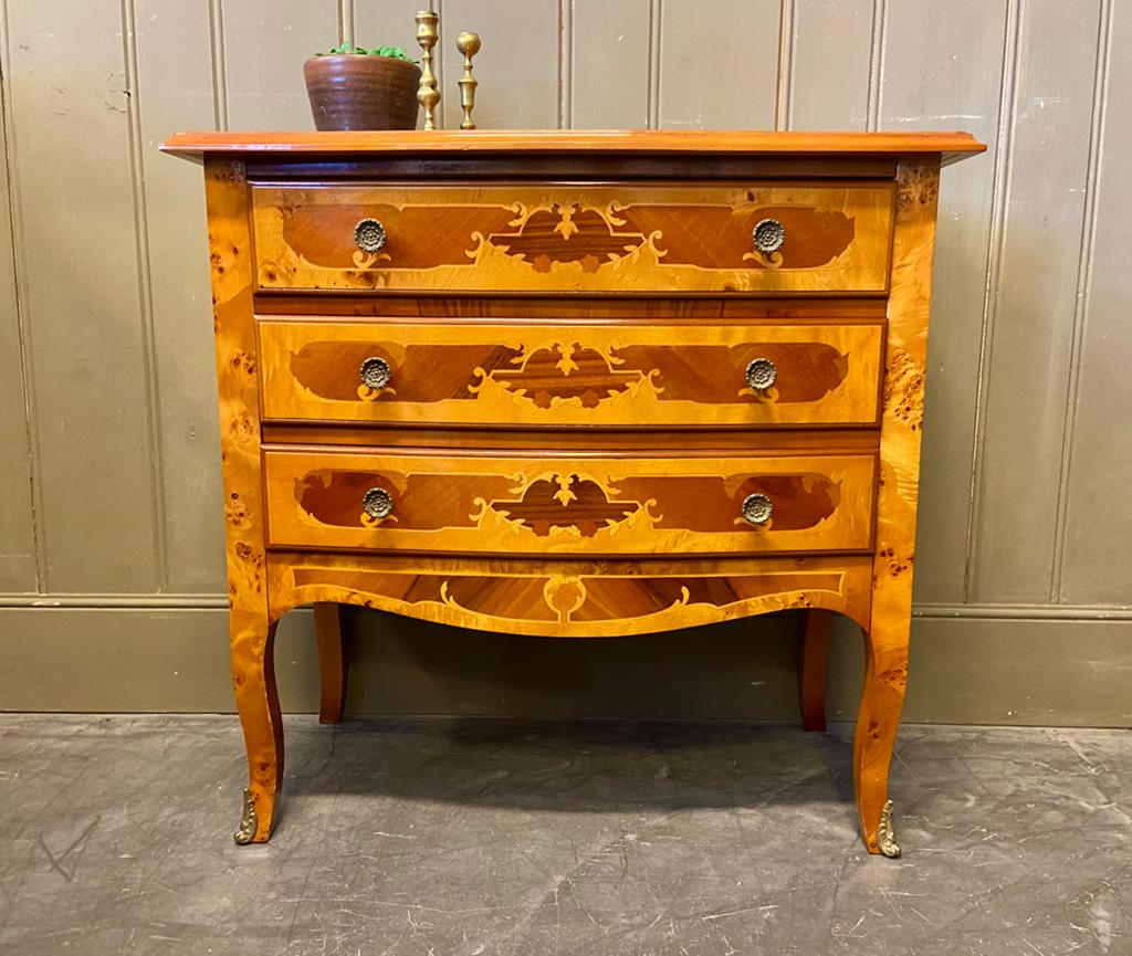 Vintage ladekastje jaren 60/70 rococo stijl ingelegd hout, Huis en Inrichting, Kasten | Ladekasten, Ophalen, Klassiek brocant antiek chique barok