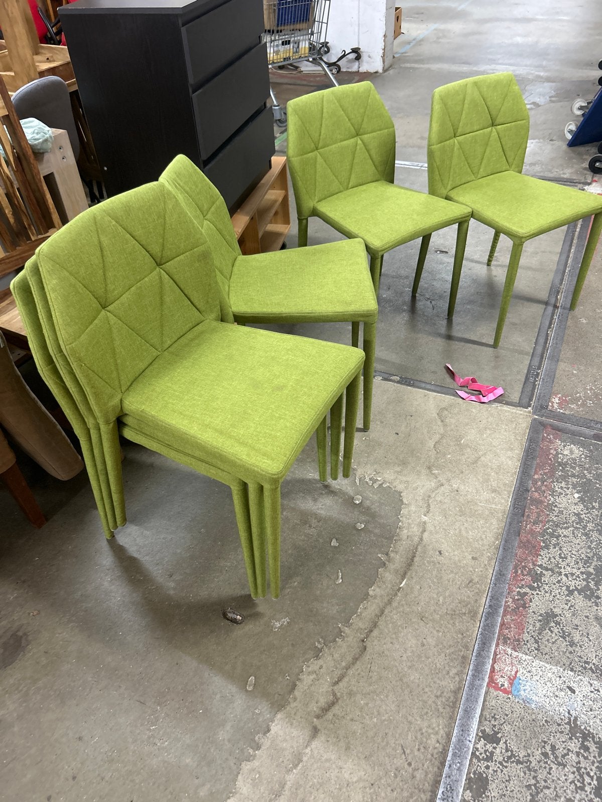 6 Stuks Groene Stoelen - Modern Design, Ophalen, Gebruikt, Overige kleuren, Stof