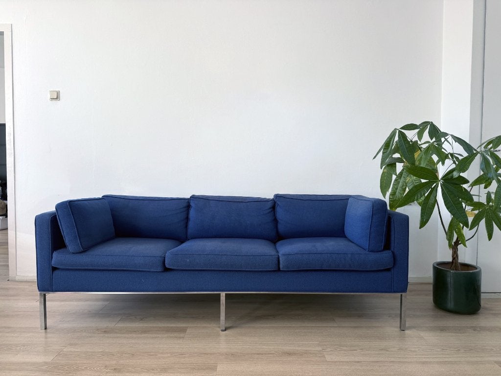 Artifort Design: 3-zits Bank + 2 Fauteuils (Blauw + Chrome), Ophalen, Gebruikt, Stof, Design artifort modern