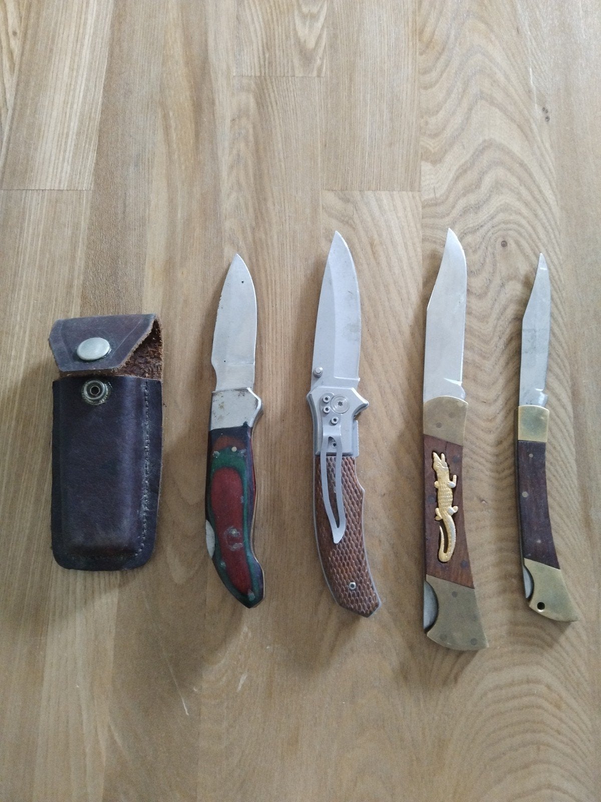 Set van 4 zakmessen met leren etui, Ophalen of Verzenden, Gebruikt