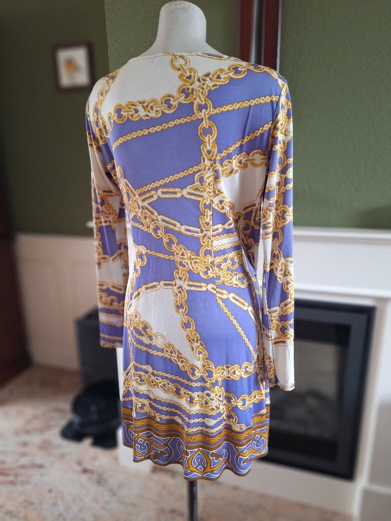 Hale Bob lila crème gele wikkel look jurk tuniek XL, Kleding | Dames, Jurken, Verzenden, Paars, Maat 46/48 (XL) of groter, Zo goed als nieuw