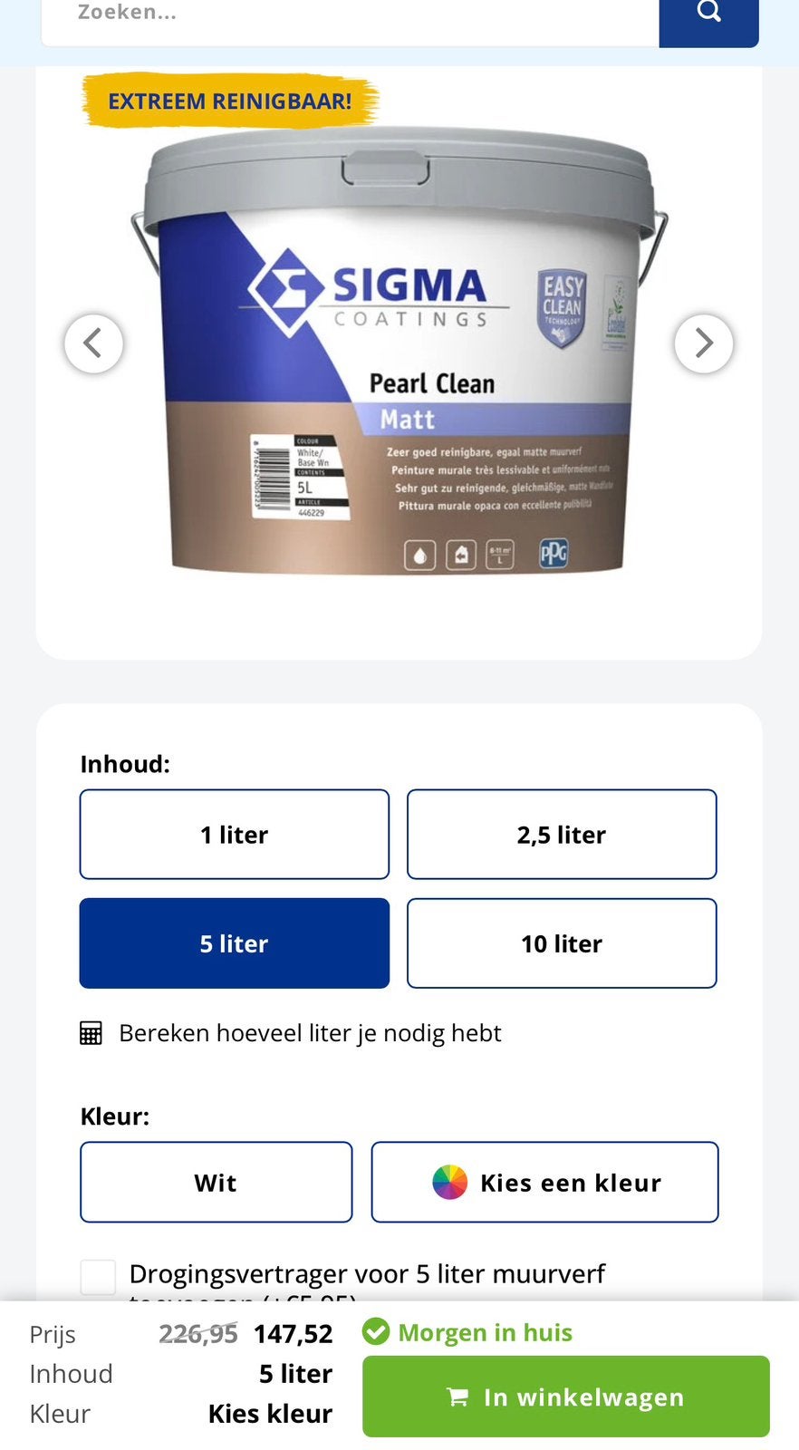 Sigma Pearl Clean Mat 5 liter (nieuw), Doe-het-zelf en Verbouw, Verf, Beits en Lak, 5 tot 10 liter, Wit, Nieuw, Ophalen of Verzenden