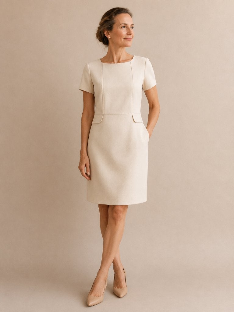 Natan jurk crème maat L EU 42 elegant chic, Verzenden, Beige, Maat 42/44 (L), Zo goed als nieuw