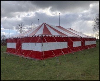 Rood-witte spantent 12 meter breed, Ophalen, Bressers Holding BV, Info@bresserstenten.nl, Middendijk 38D te Helmond