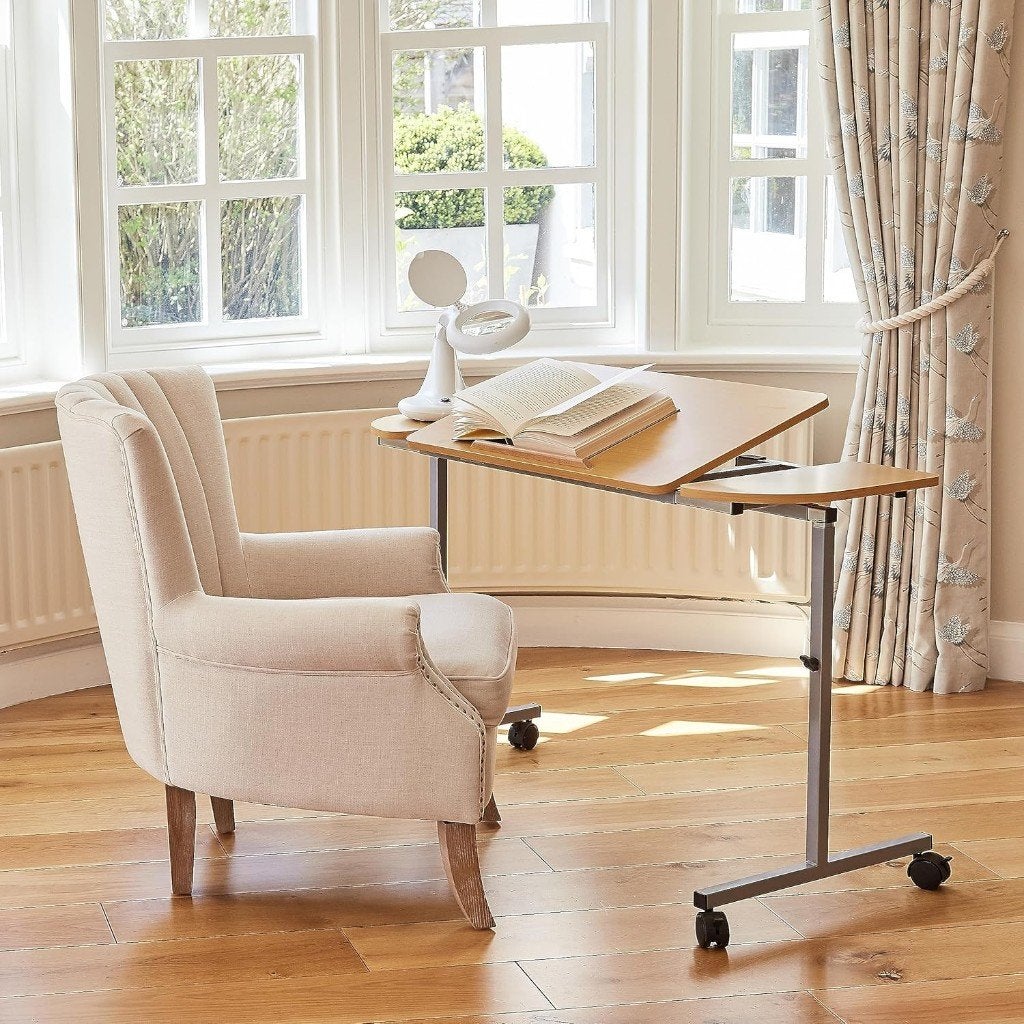 Luxe kantelbare bedtafel & stoeltafel op wielen, Ophalen, Zo goed als nieuw
