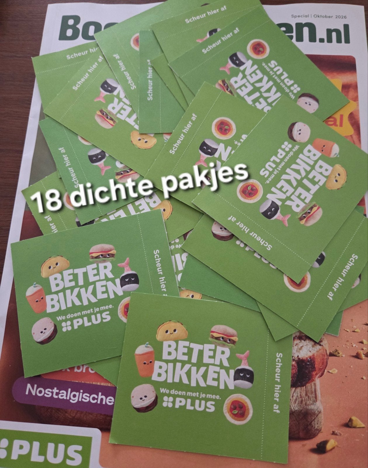Plus supermarkt 18 dichte pakjes Beter Bikken ., Verzamelen, Plus, Ophalen
